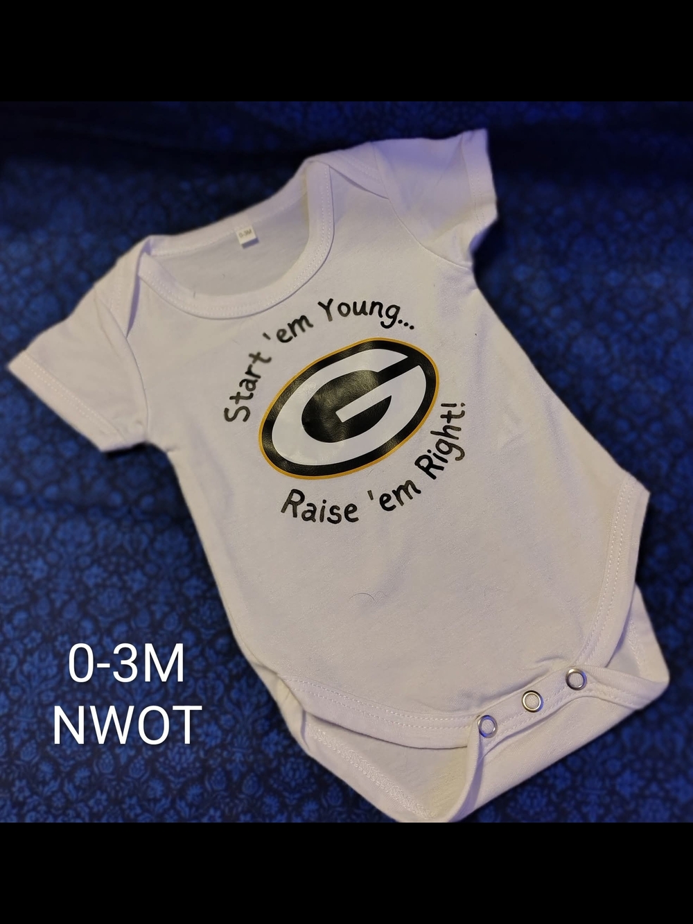 Gerber White Baby One-Piece Bodysuit with Football 🏈 Green & Gold 0-3 MO.  NWOT